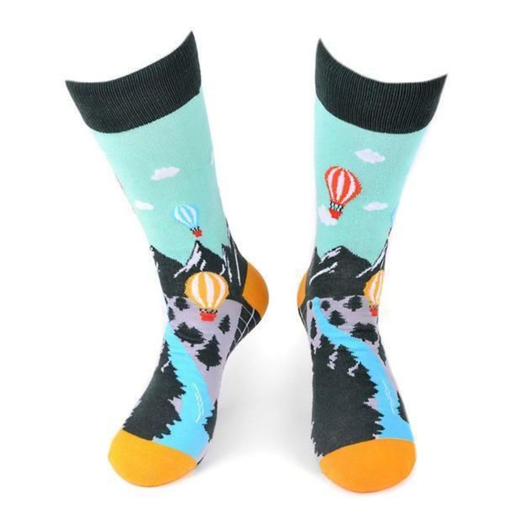 Men's Hot Air Balloon Crew Socks Mens Gift for Man Dress Sock Groomsman Socks - Picture 2 of 2